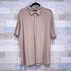 JOSEPH ABBOUD Pima Cotton Polo Shirt Taupe Brown Stripe Stretch Casual Mens XL